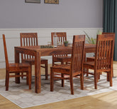 Minimal Solid Sheesham Wood 6 Seater Dining Set (Plan Chairs, Natural Finish)